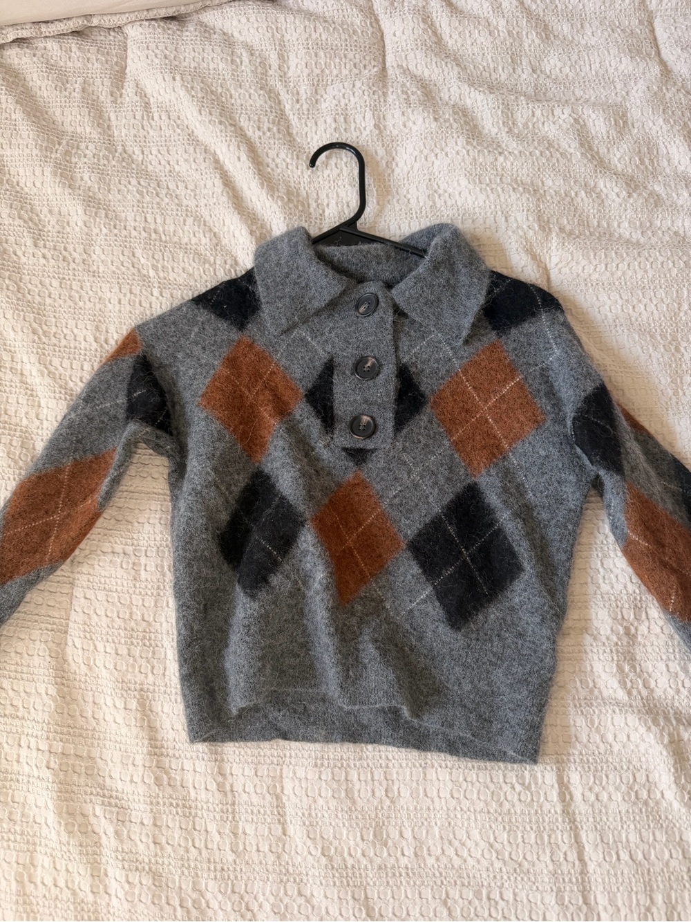 Gray Argyle Polo-Neck Sweater with Brown Accents Shaw Rails Cardigan - Picture 3 of 4